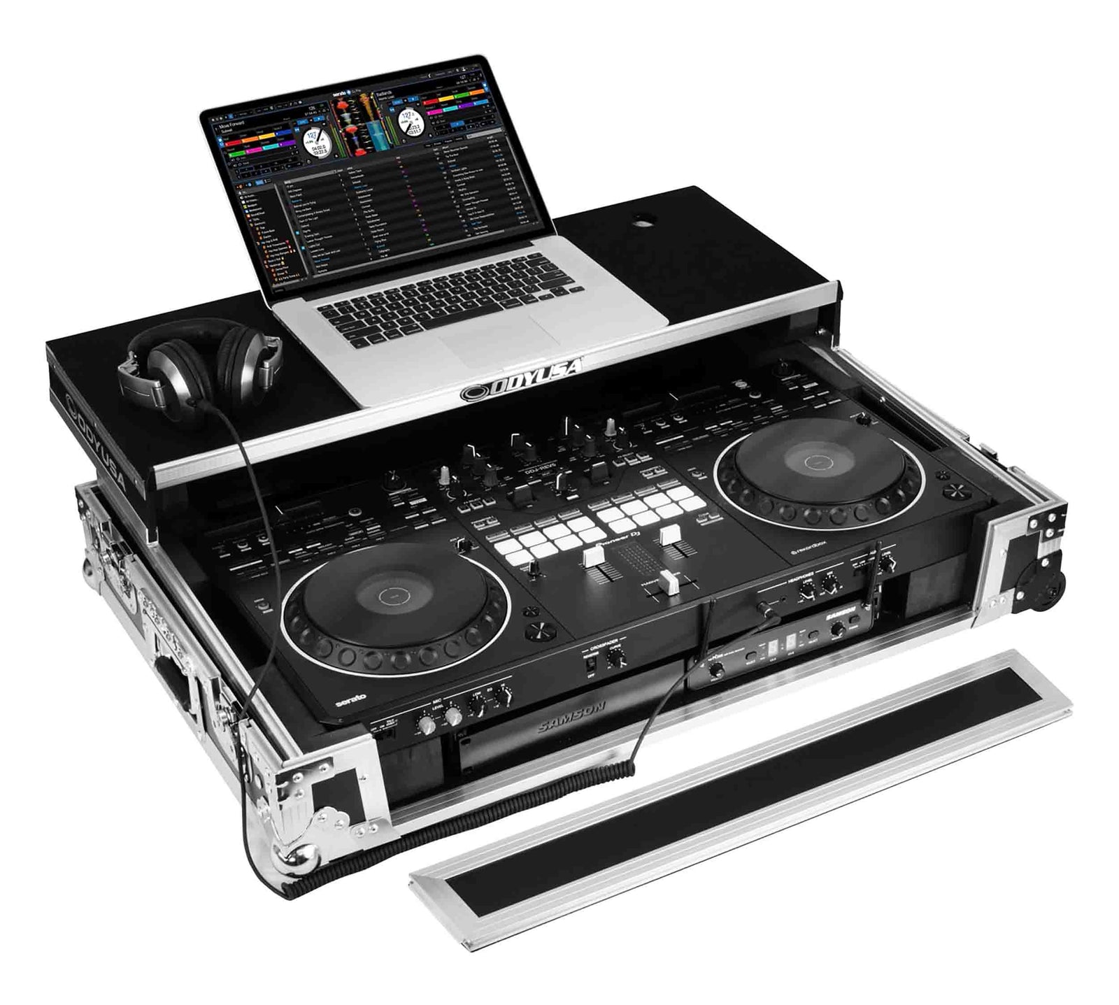 Odyssey FZGSDDJREV5CW, 1U Flight Case for DDJ-REV5 with Glide Style Laptop Platform and Corner Wheels by Odyssey