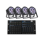 ADJ HEX PX PAR HEXCON PAK, Four (4) 12PX HEX LED Par Fixtures and HEXCON Controller - Black by ADJ