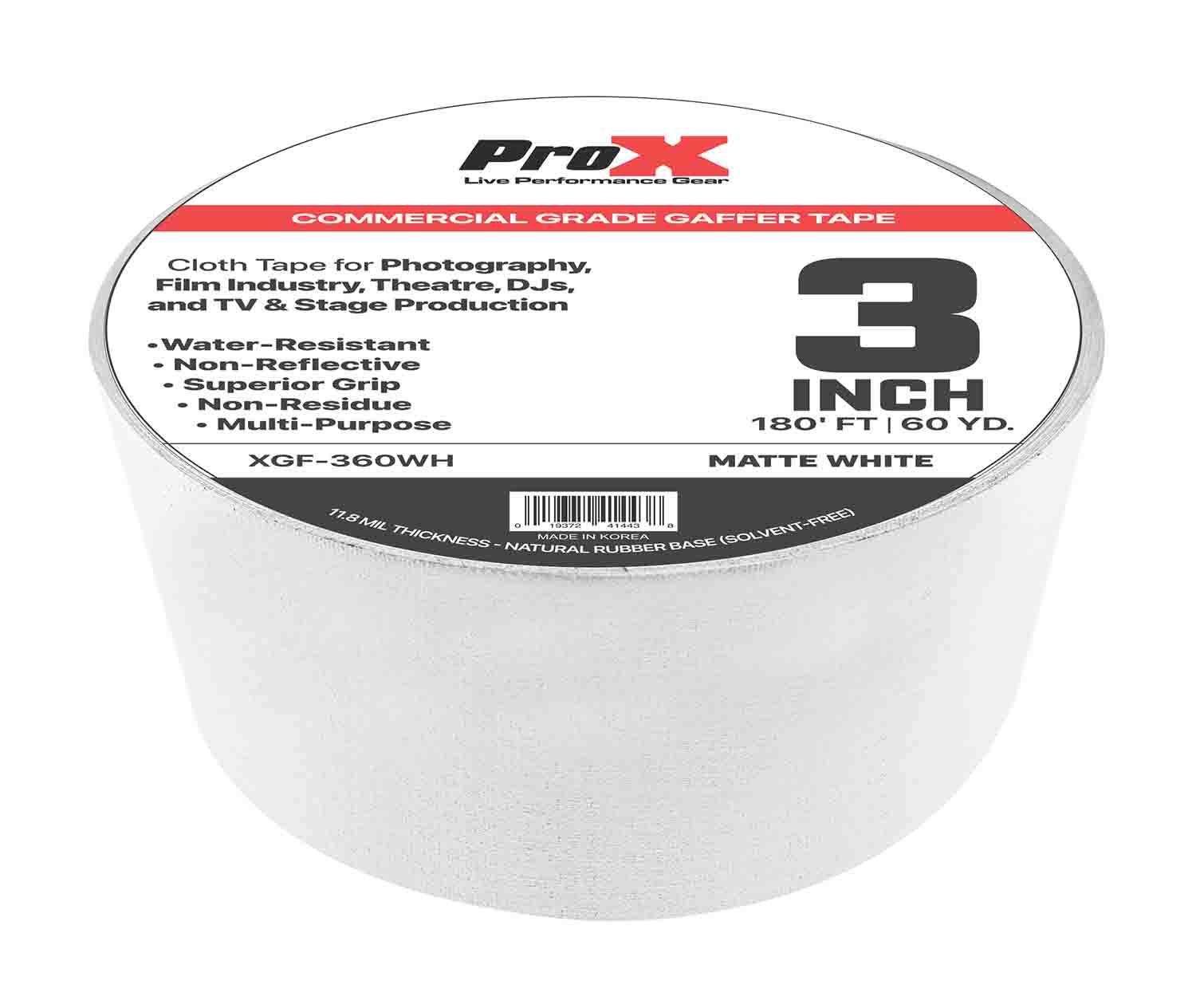 ProX XGF-360, 3-inch 60YD Matte Commercial Grade Gaffer Tape Pros Choice Non Residue - 180Ft - Hollywood DJ