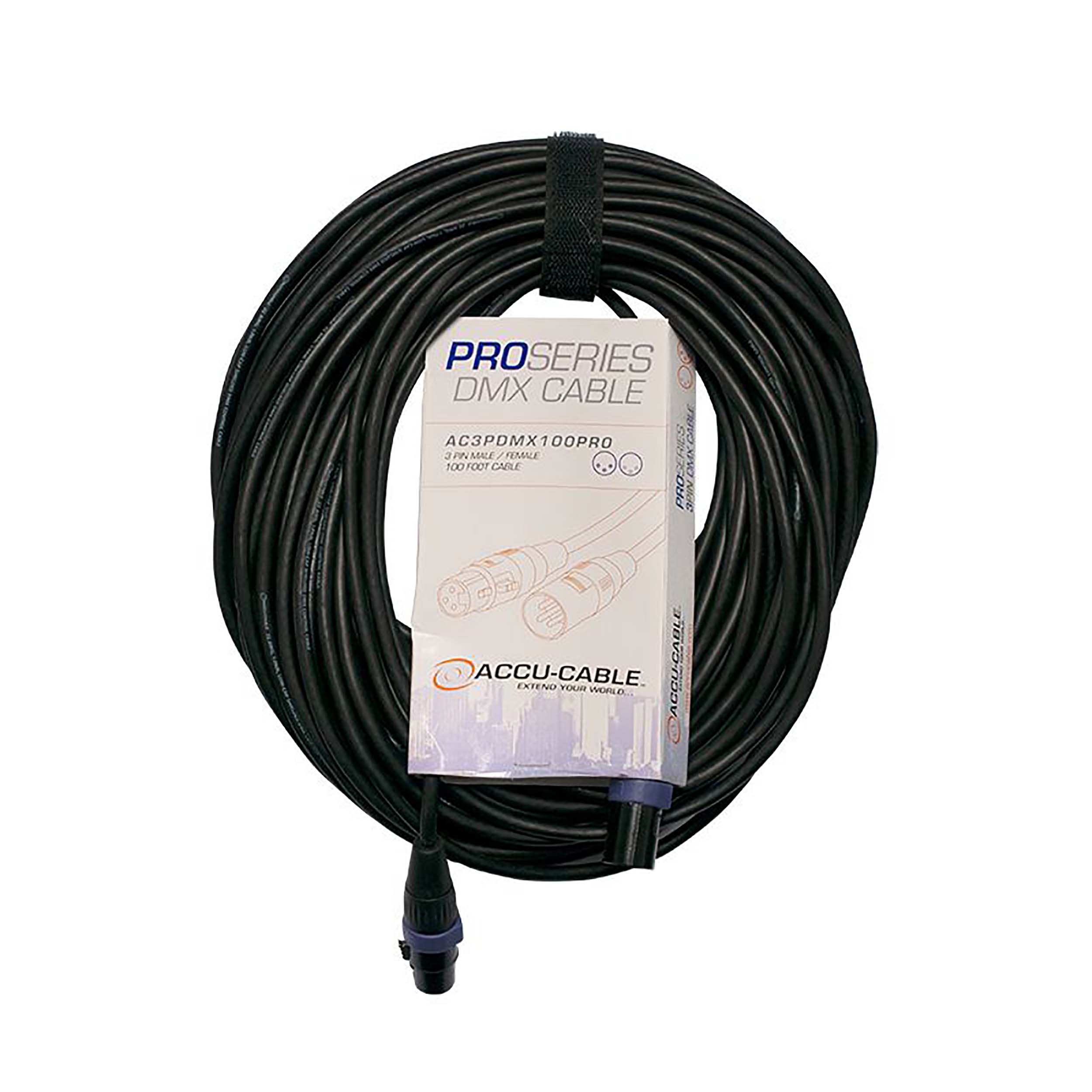 Accu-Cable AC3PDMX100PRO, 3-Pin Male to 3-Pin Female DMX Cable - 100 Ft by Accu Cable