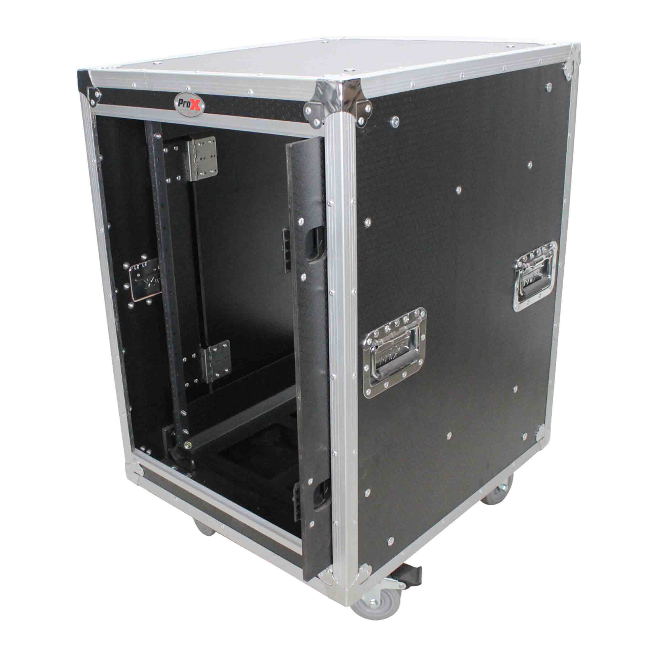 ProX T-12USLAM20, 12U 20" Deep Vertical Rack Shock Mount Case with 2 Sliding Slam Doors and 4" Caster Wheels by ProX Cases