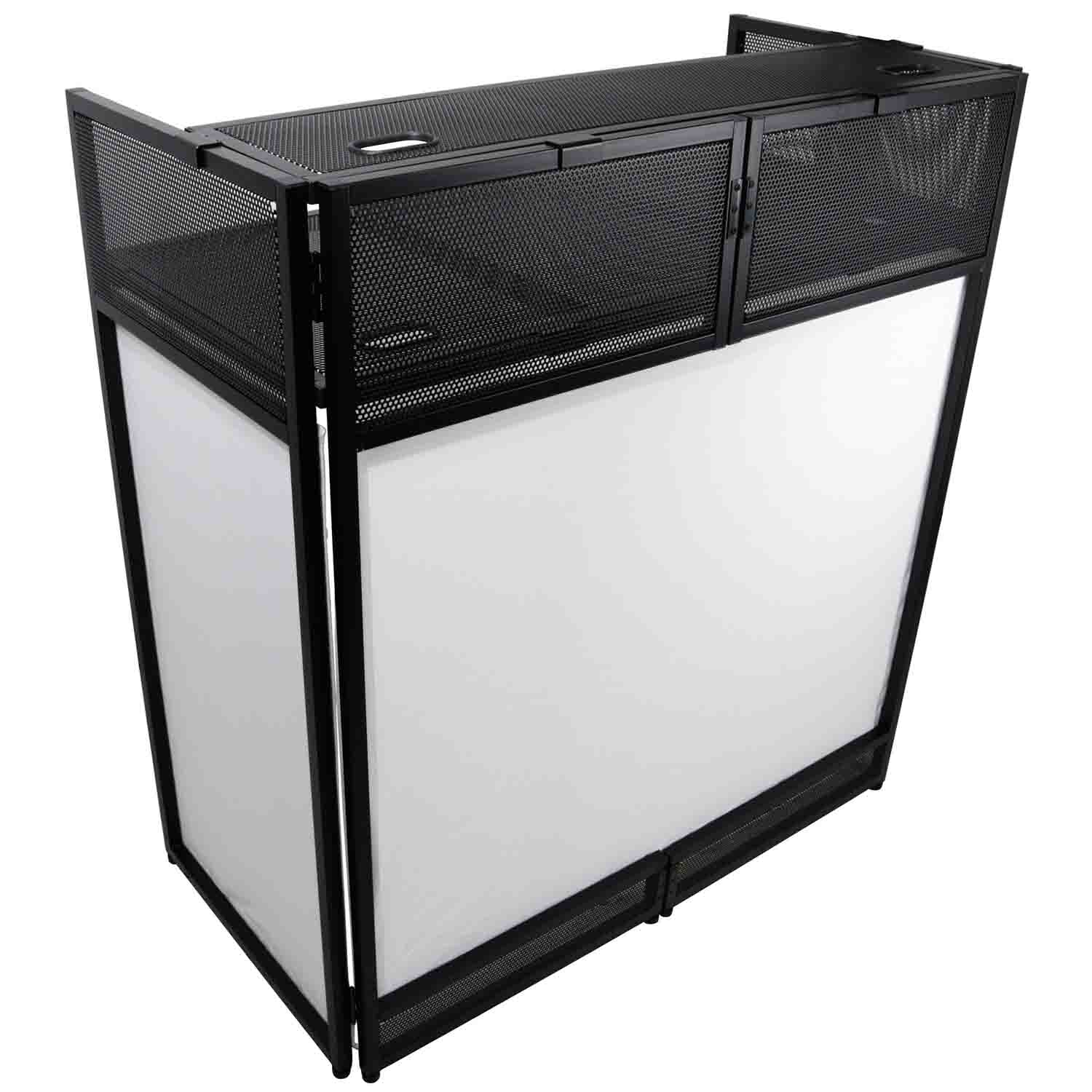 ProX XF-VISTA BL MK2, VISTA DJ Booth Façade Table Station with White/Black Scrim kit and Padded Travel Bag