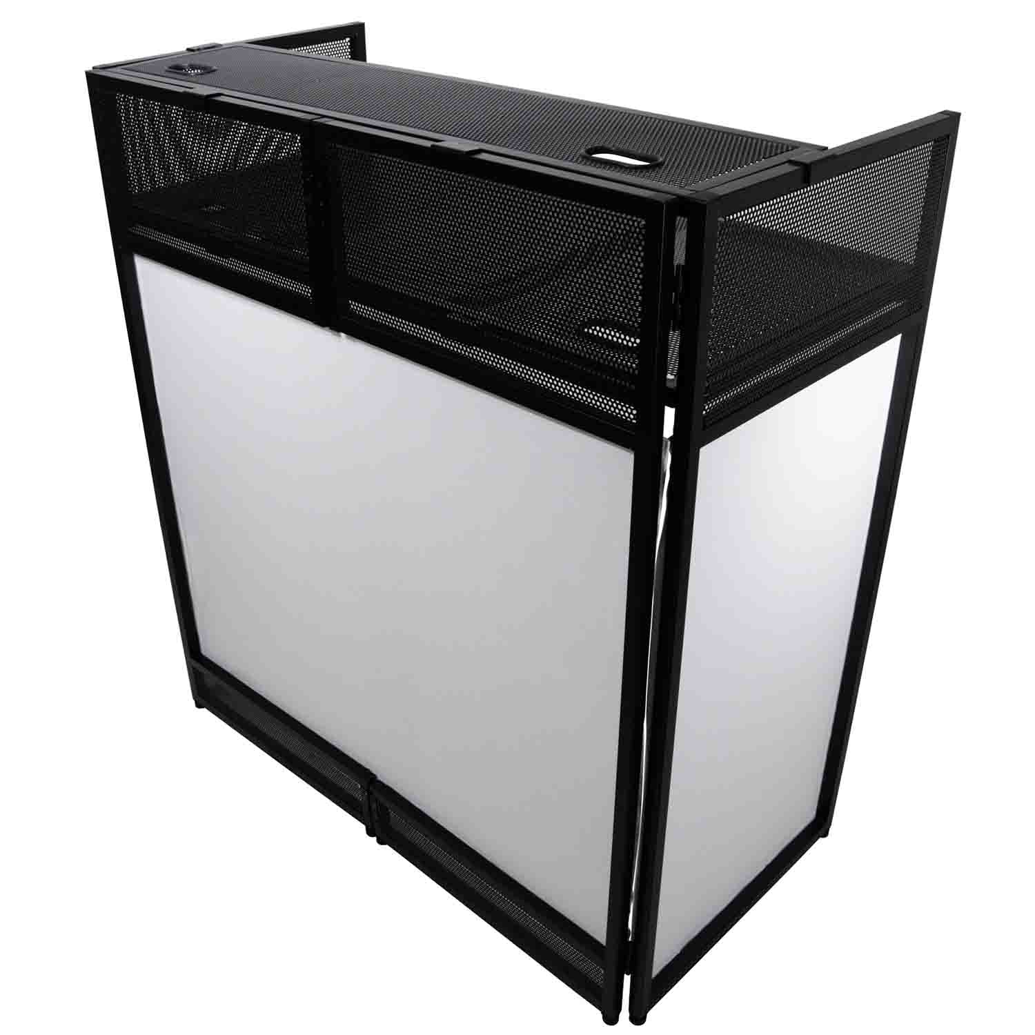 ProX XF-VISTA BL MK2, VISTA DJ Booth Façade Table Station with White/Black Scrim kit and Padded Travel Bag