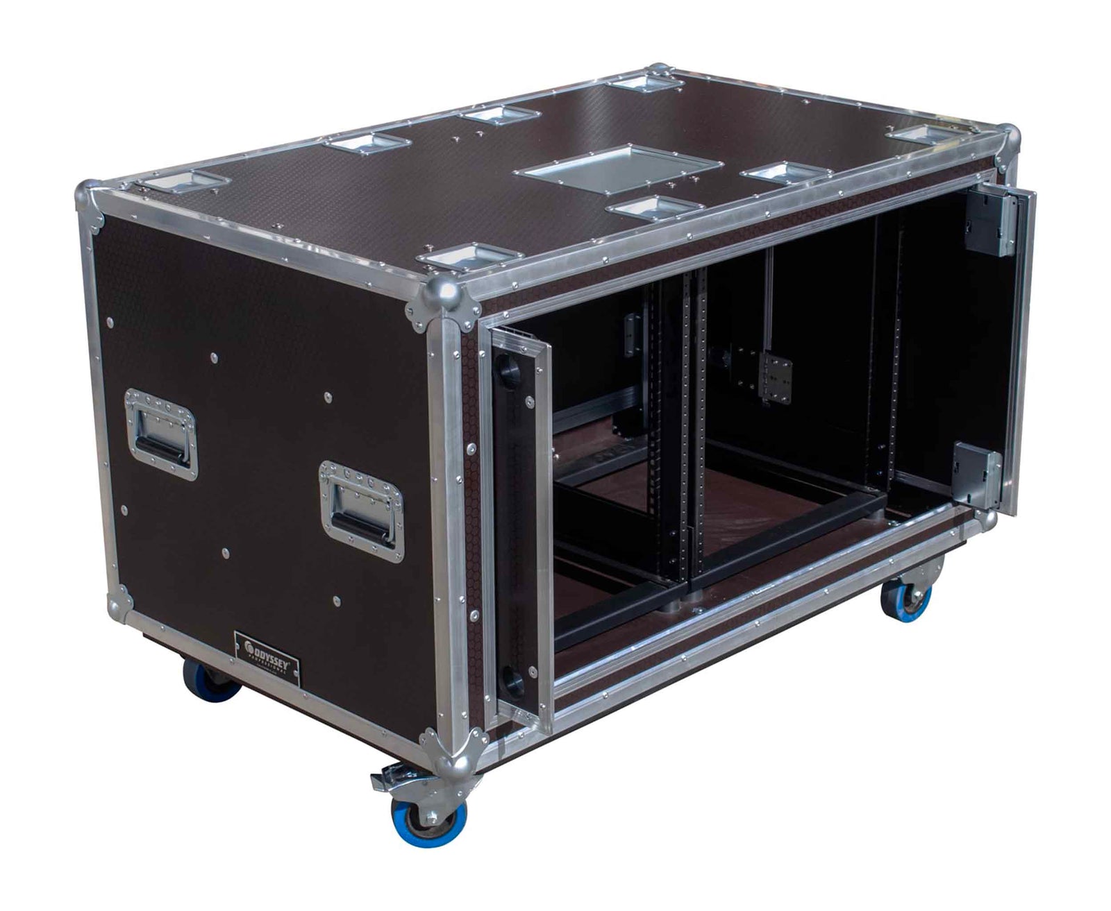 Odyssey OPSR2X12U483032WBRN, Professional Dual 12U Brown Hex Board Slam Rack with Caster Wheels by Odyssey