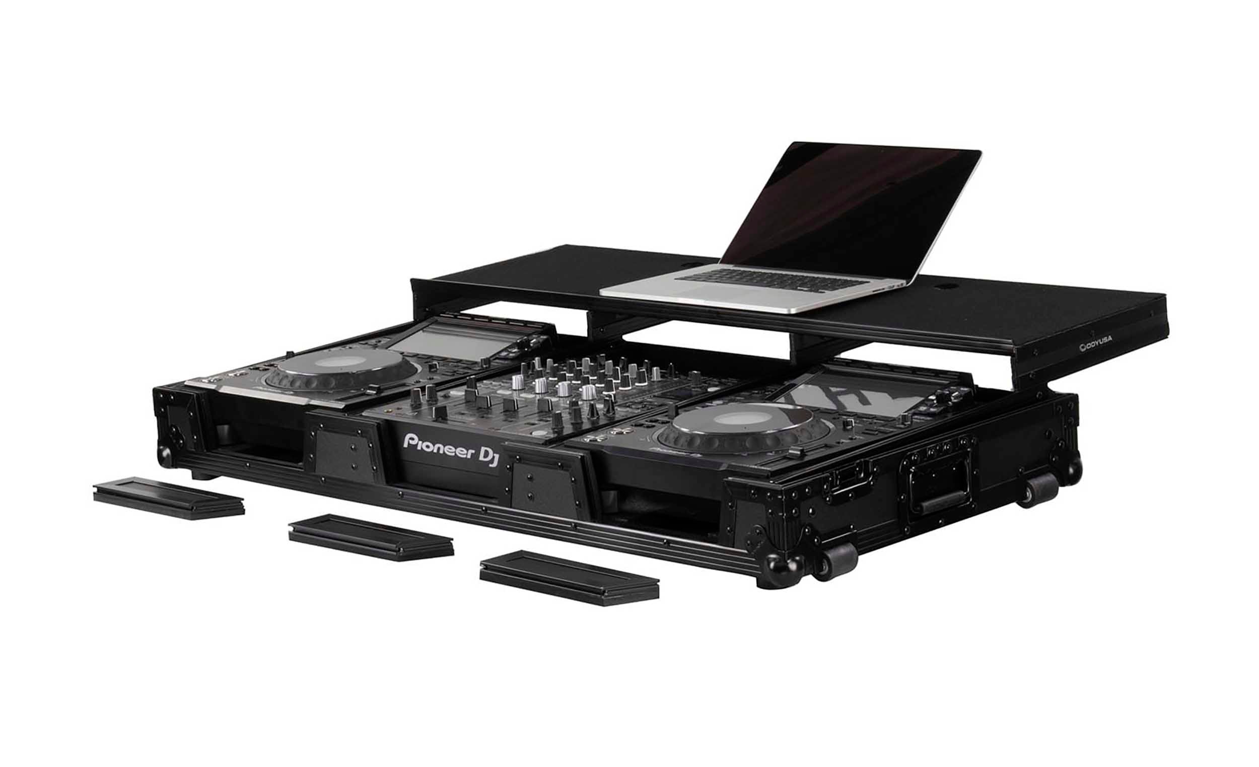 Odyssey FZGSP12CDJW2BL, Full Glide Platform Label DJ Coffin Flight Case for 12″ Format DJ Mixer and Two Large Format Media Players - Black