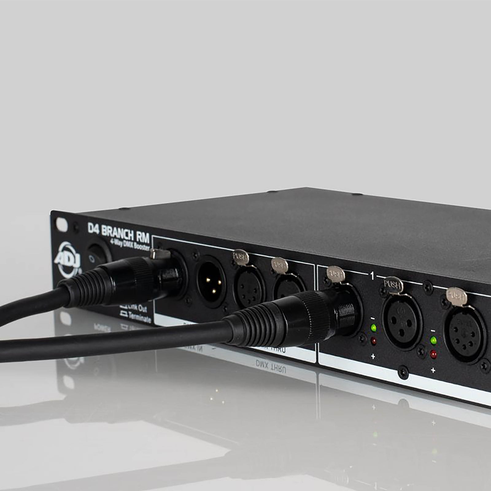 ADJ D4 Branch RM, 4-Way Distributor/Booster With 3-Pin And 5-Pin XLR Input and Output Jacks by ADJ