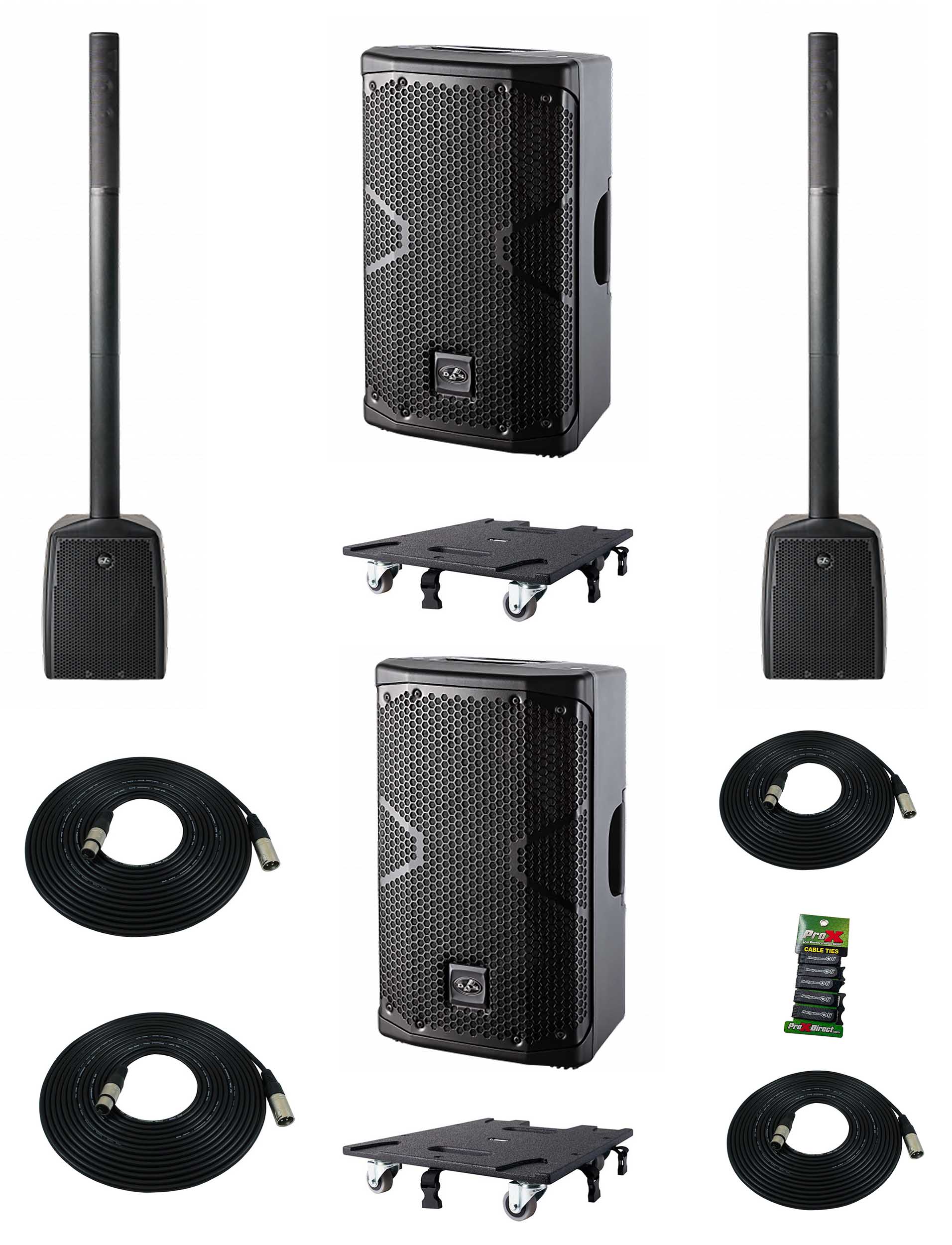 DAS Audio ALTEADUO20A408APL, 3-Way Powered Portable Column System DJ Package with Speakers and Transport Dolly by DAS Audio