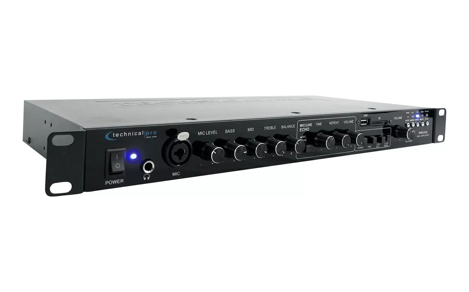 Technical Pro PRE50 2-Channel Rechargeable Pre-Amplifier with USB and SD Preamp by Technical Pro