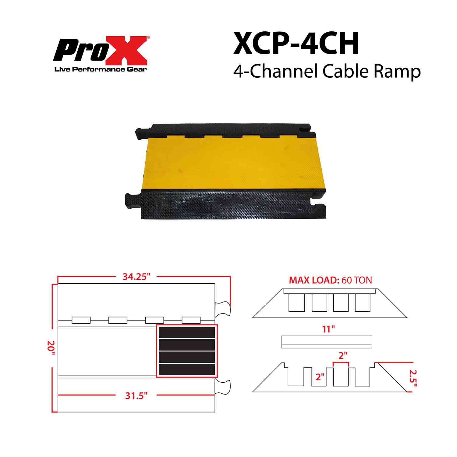 ProX XCP-4CH-MK2 Professional Cable Ramp Protector - 4 Channels by ProX Cases