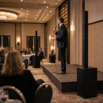 RCF EVOX J11 stereo pair package in use for a professional hosted event