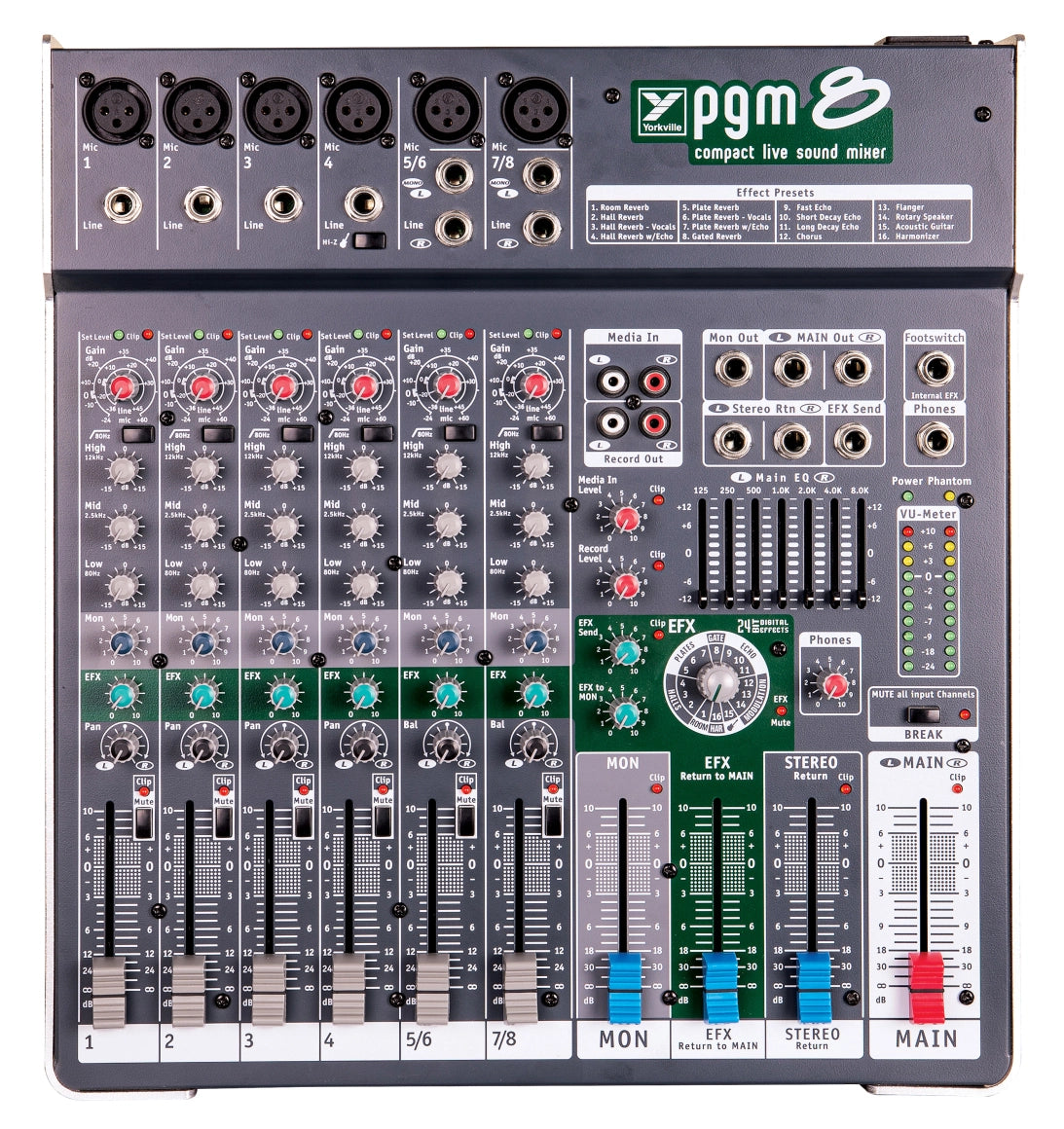 Yorkville PGM8, 8-Channel Mixer with Digital Effects and Graphic EQ