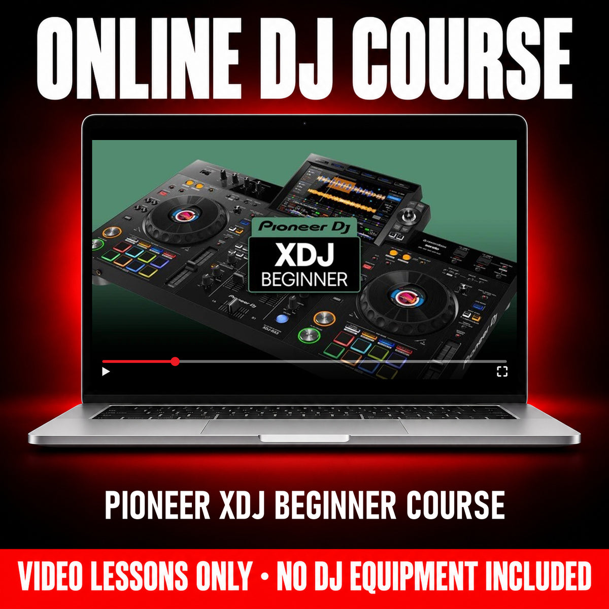 Pioneer XDJ Beginner Course, online DJ video course by Crossfader shown on a laptop, video lessons only, no DJ equipment included - Hollywood DJ