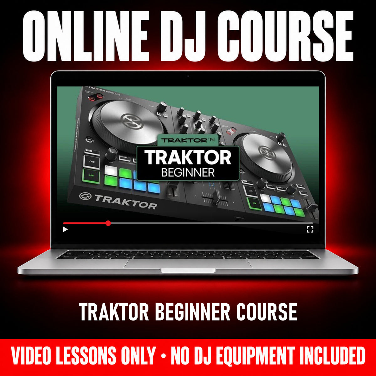 Traktor Beginner Course, online DJ video course by Crossfader shown on a laptop, video lessons only, no DJ equipment included - Hollywood DJ