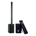 Yorkville YXL Tower12 Column PA with 12-Inch Subwoofer, shown with its included subwoofer cover and column gig bag - Hollywood DJ