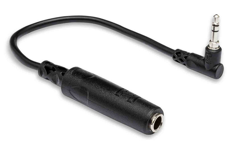Hosa MHE-100.5 Headphone Adaptor, 1/4 in TRS to Right-angle 3.5 mm - 6 In - Hollywood DJ