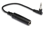 Hosa MHE-100.5 Headphone Adaptor, 1/4 in TRS to Right-angle 3.5 mm - 6 In - Hollywood DJ