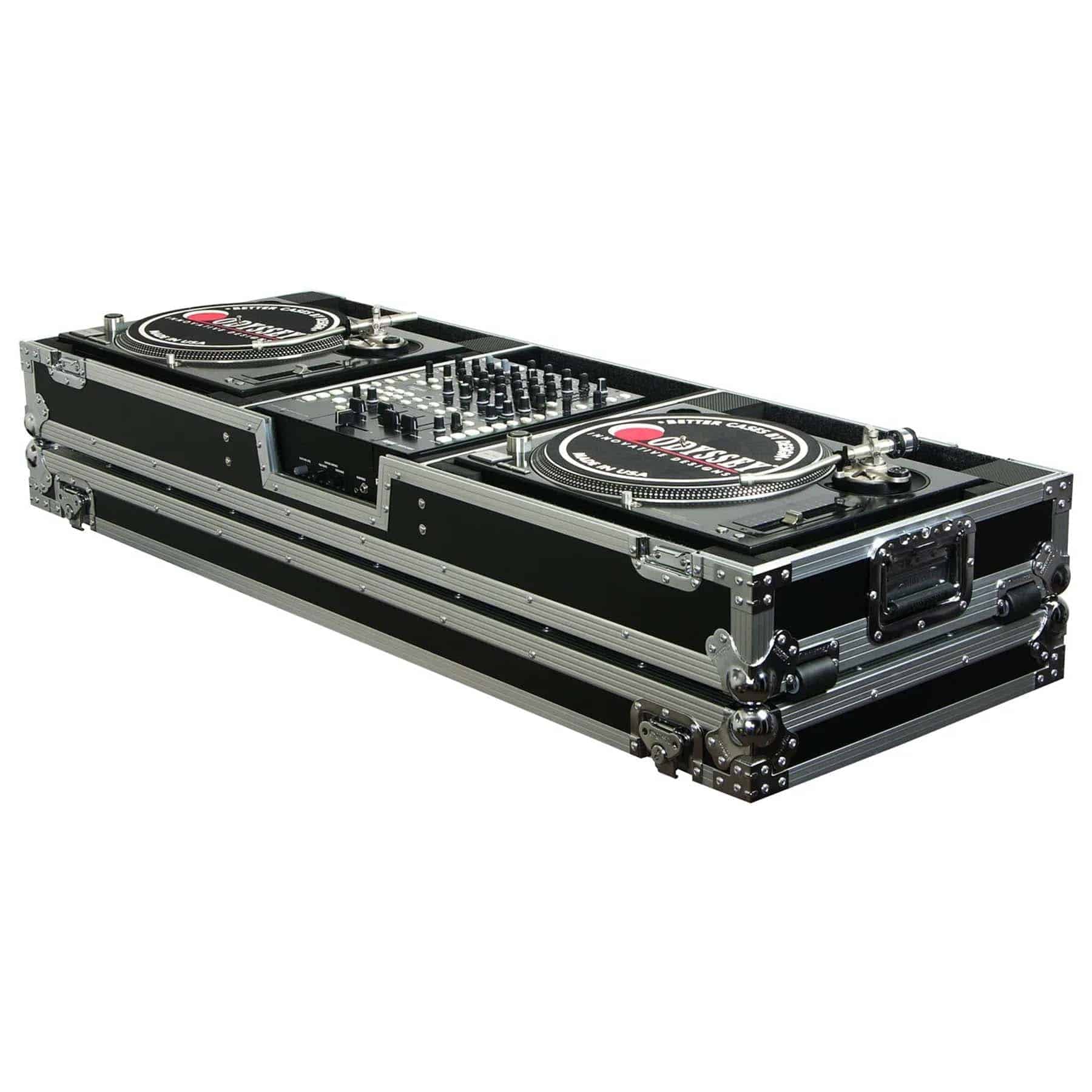 Odyssey FZDJ12W 12″ Format DJ Mixer and Turntables Flight Coffin Case with Wheels | Open Box - Hollywood DJ