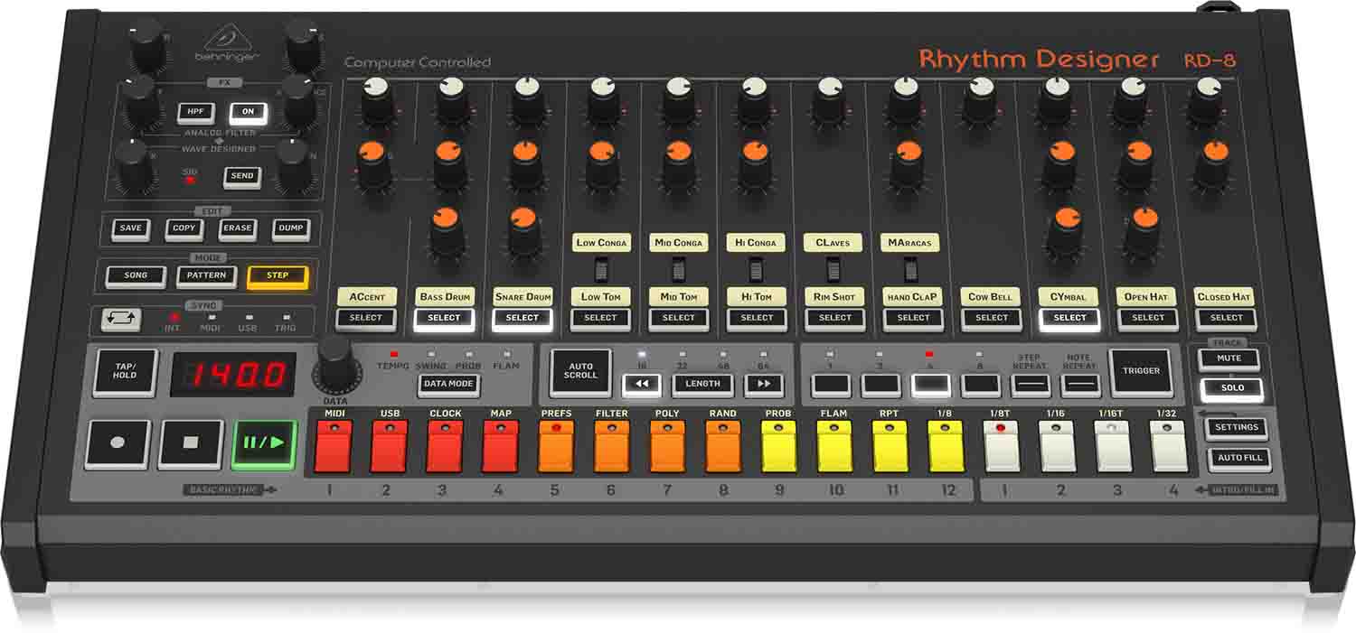 Open Box - Behringer RHYTHM DESIGNER RD-8, Classic Analog Drum Machine with 16 Drum Sounds - Hollywood DJ