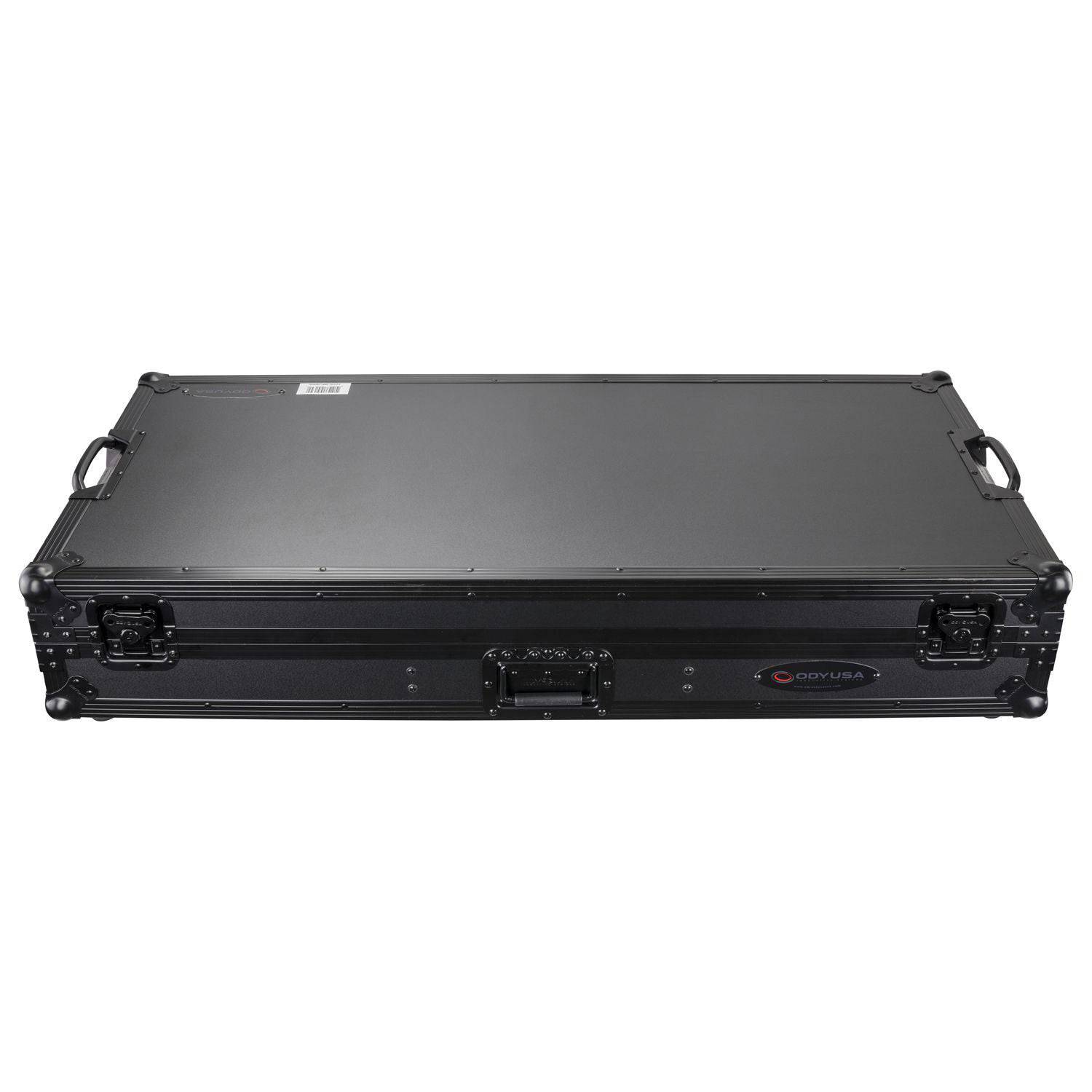 Odyssey FZGSLBM12WRBL Black Low Profile 12″ Format DJ Mixer and Two Battle Position Turntables Flight Coffin Case with Wheels and Glide Platform - Hollywood DJ