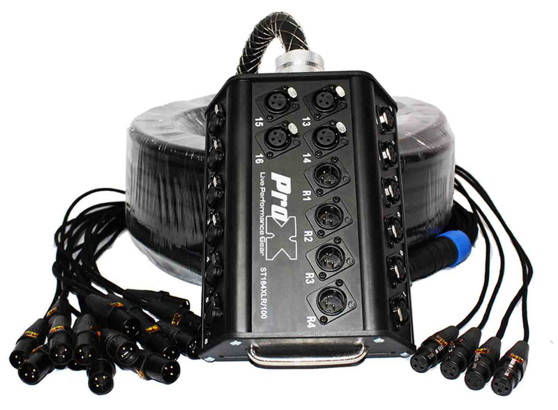 Prox XC-SB164XLR100 Stage Box Snake 16 XLR-F Input 4 XLR-M Return - 100 Feet - Hollywood DJ