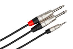 Hosa HMP-003Y, REAN 3.5mm TRS to Dual 1/4" TS Pro Stereo Breakout Cable - 3 Feet - Hollywood DJ