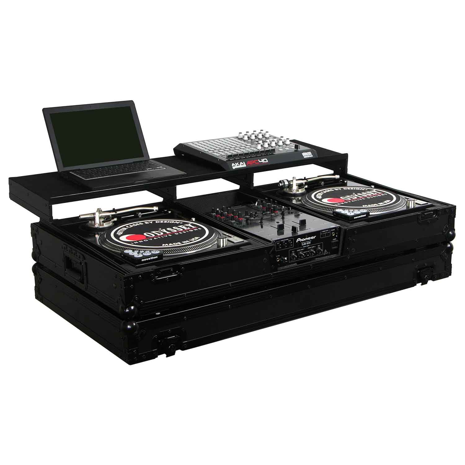 Odyssey FZGSPBM10WBL Universal DJ Flight Coffin Case for 10″ Format DJ Mixer and Two Battle Position Turntables - Black - Hollywood DJ
