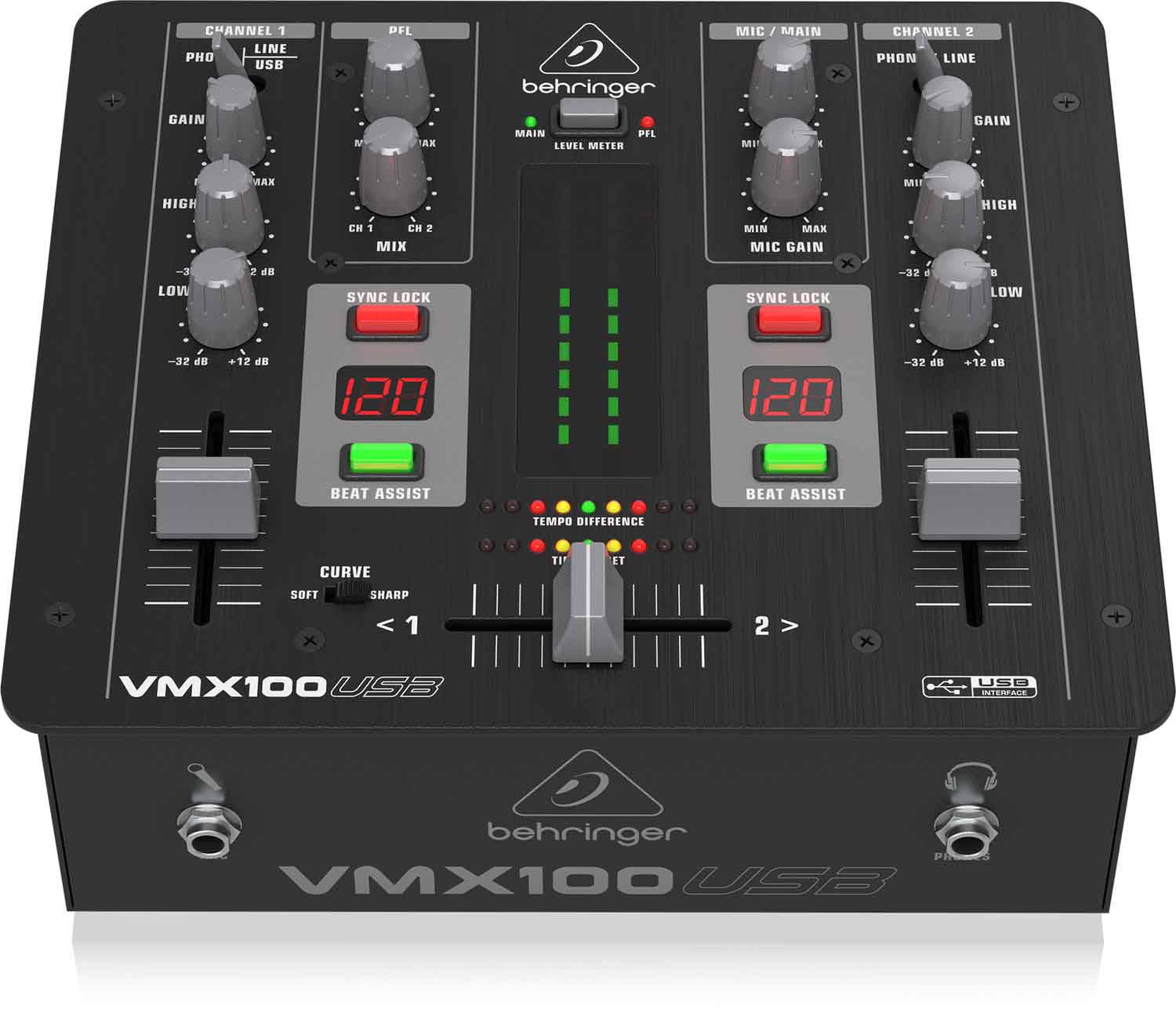 Behringer VMX100USB, 2 Channel DJ Mixer with USB/Audio Interface - Hollywood DJ