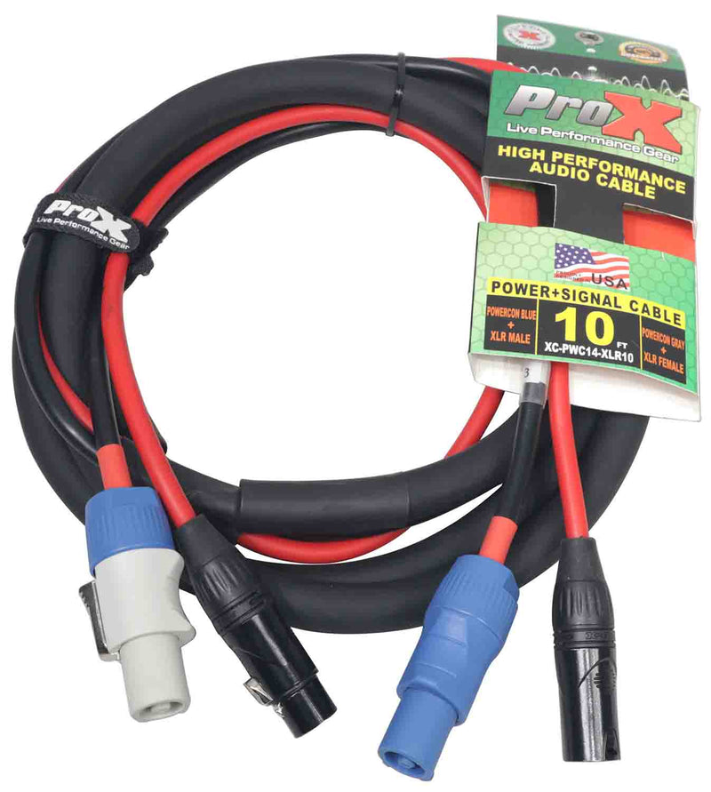 ProX XC-PWC14-XLR10 Grey XLR-F Connector to Blue XLR-M Link Cable for Powercon Compatible Devices - 10 Feet - Hollywood DJ