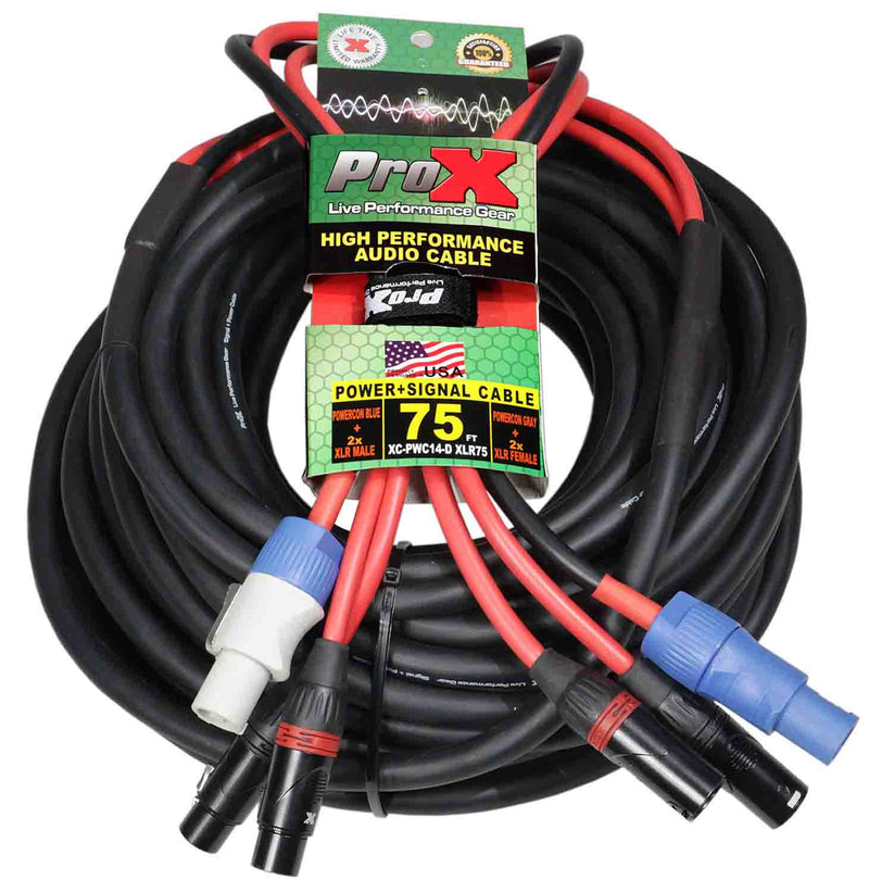 ProX XC-PWC14-DXLR75, 75FT Jumper Power Connection with Dual XLR-F And XLR-M - Hollywood DJ