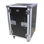 Prox T-16RSP24DST 16U Vertical Shockproof Amp/Rack Case with Dual Side Tables and 4 Casters - 24" Rail to Rail - Hollywood DJ