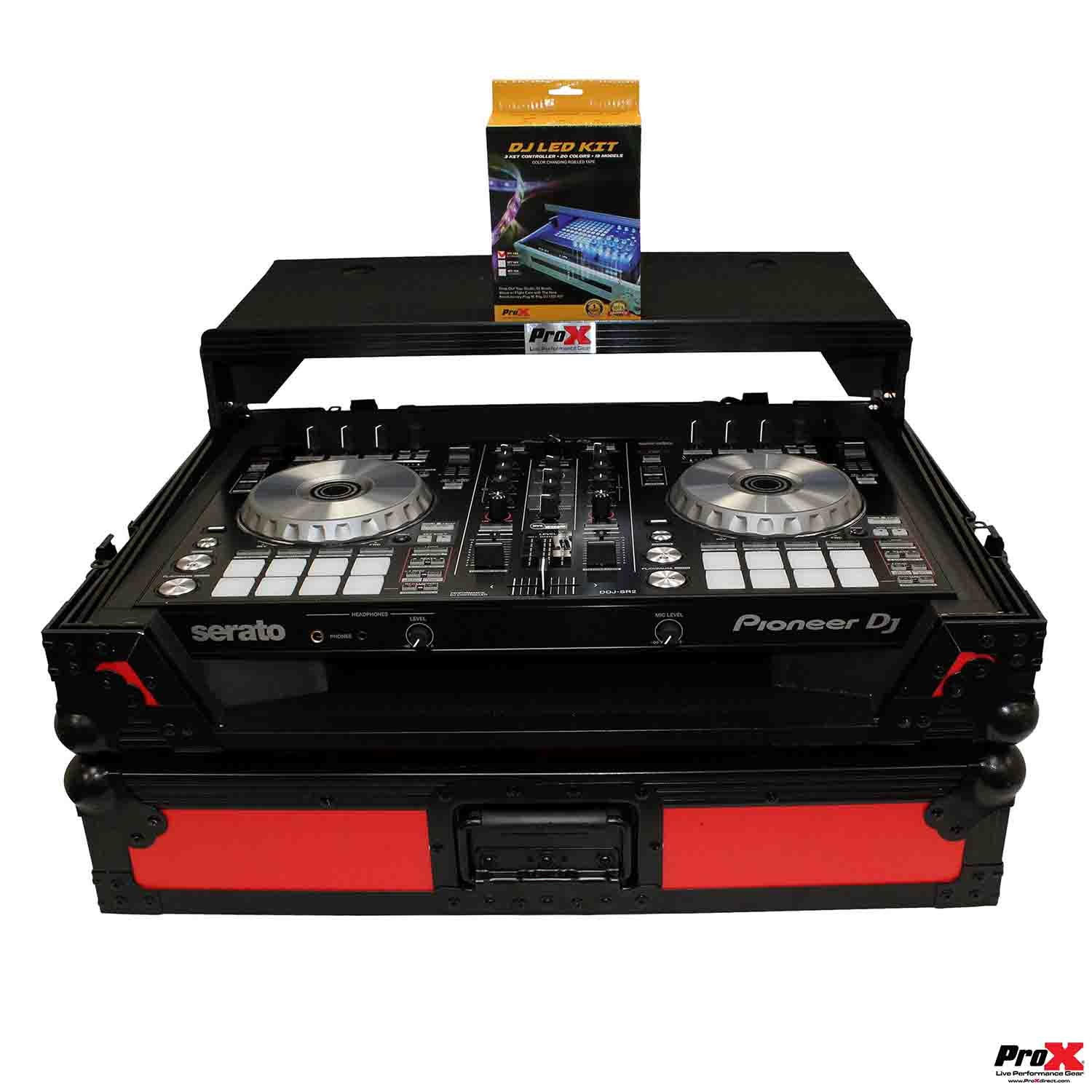 ProX XS-DDJSR2LTRB LED DJ Flight Case For Pioneer DDJ-SR2 DJ Controller - Black on Red ProX Cases