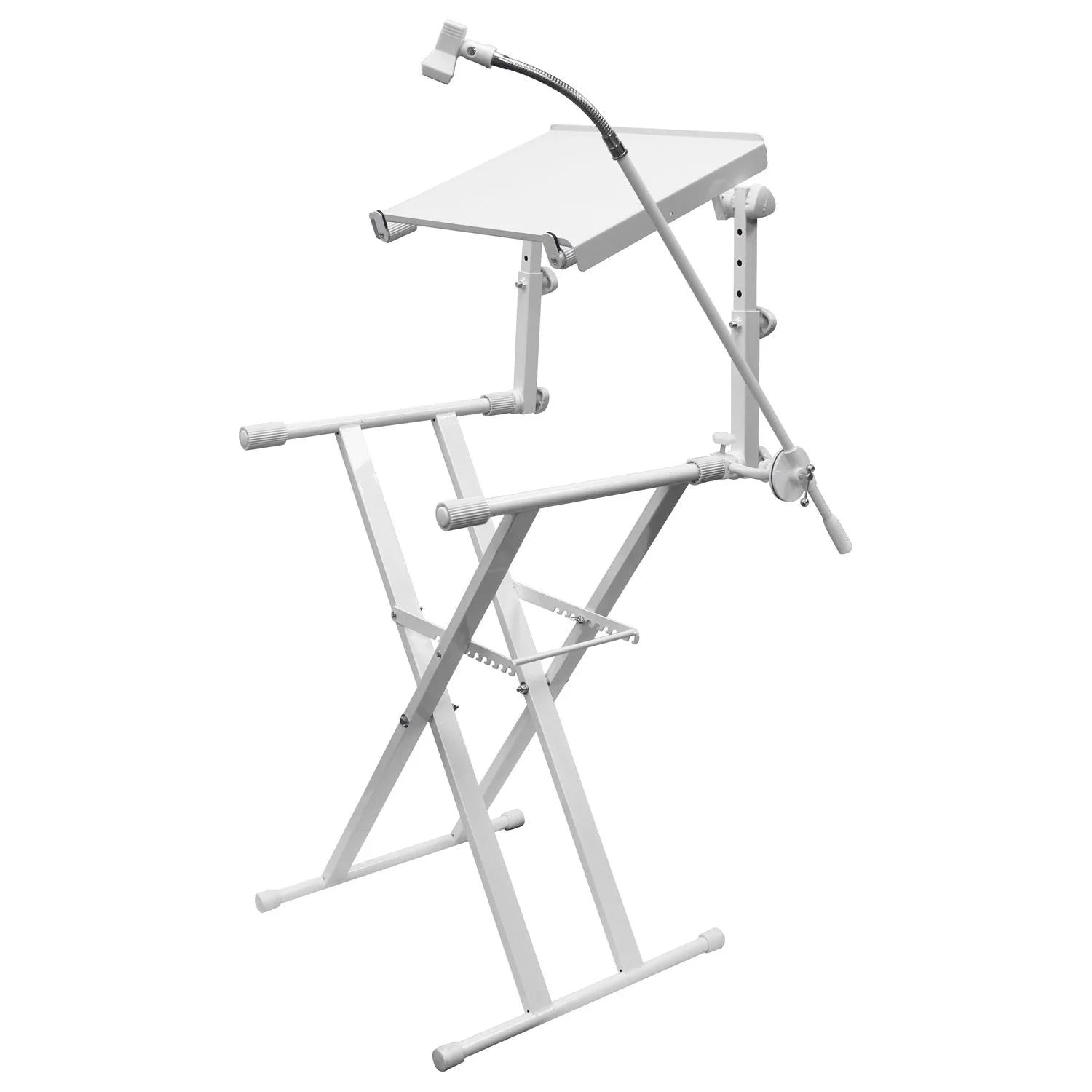 Odyssey LTBXS2MTCPWHT, White Two Tier X-Stand With Mic Boom And Top Shelf - Hollywood DJ