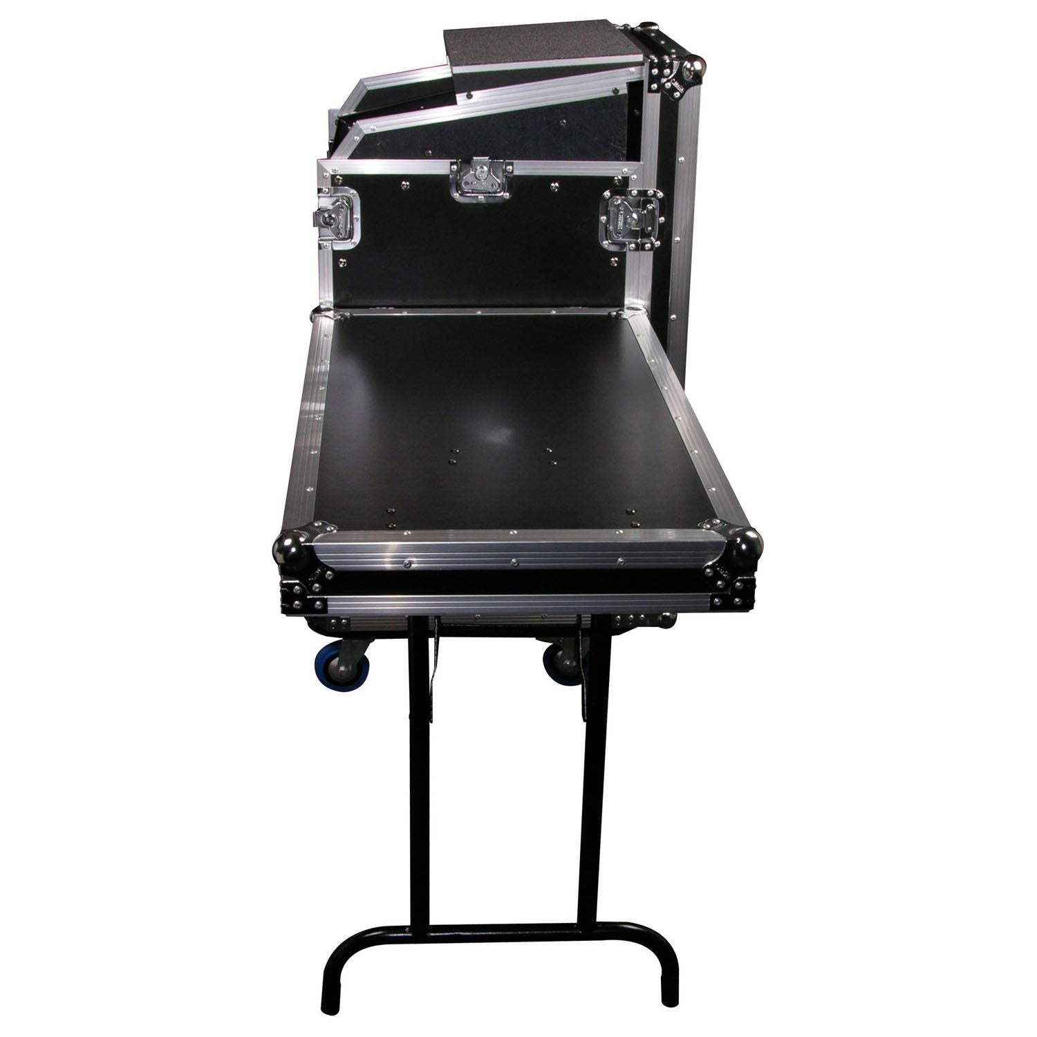 Open Box: Odyssey FZGS1116WDLX Deluxe 11U Top Slanted 16U Bottom Vertical Pro Combo Rack with Casters, Side Table, and Glide Platform - Hollywood DJ