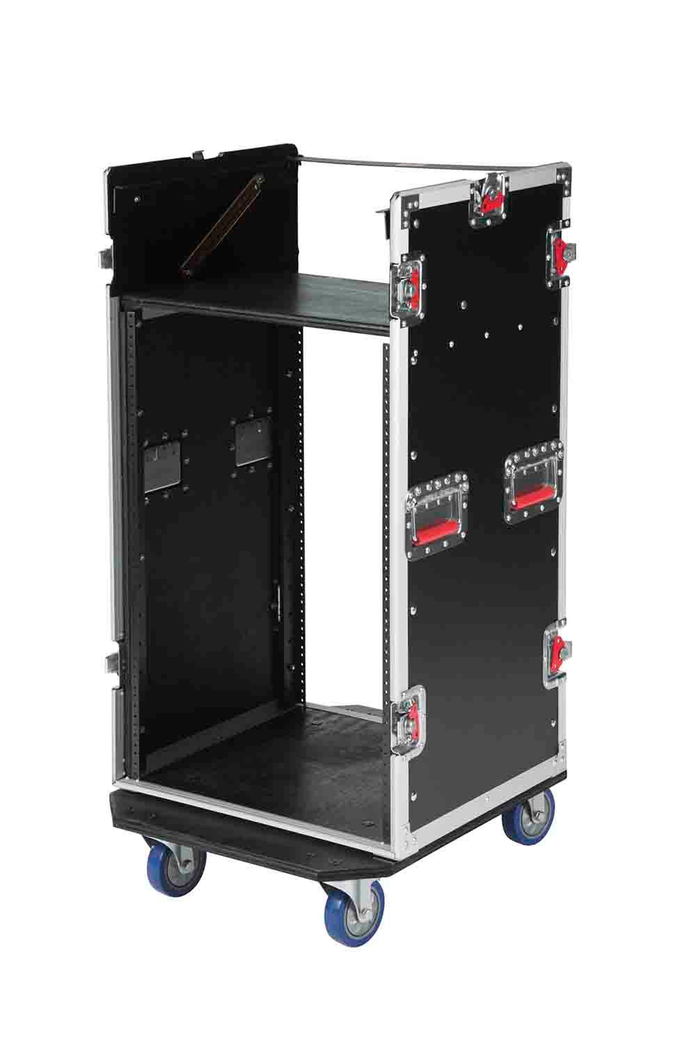 Gator Cases G-TOUR 10X16 PU, 10U Top 16U Side Console Rack Case with Casters - Hollywood DJ