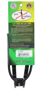 Prox XC-TRS03 Balanced 1/4" TRS-M to TRS-M High Performance Audio Cable - 3 Feet - Hollywood DJ