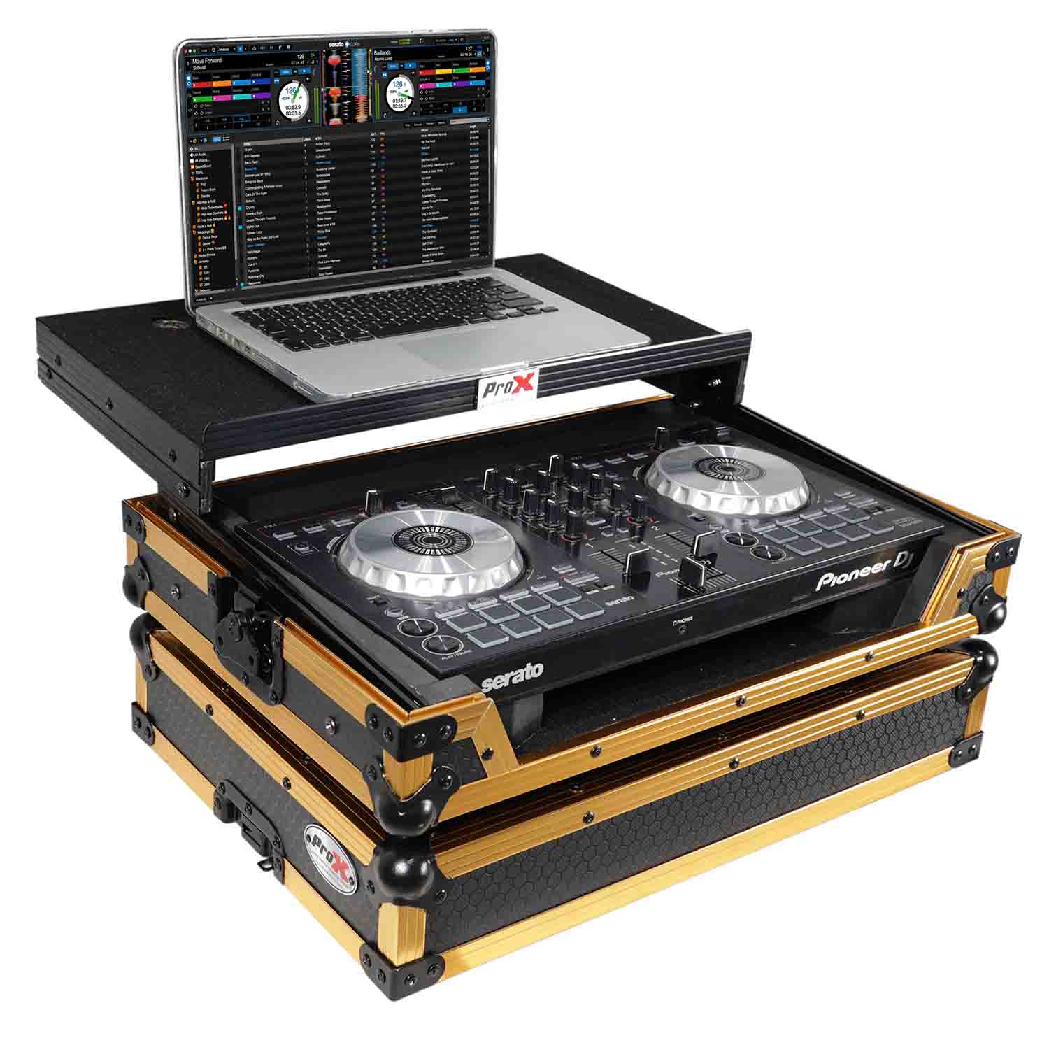 B-Stock: ProX X-DDJSB3 LT GLD LED, ATA Flight Case for Pioneer DDJ-FLX4, DDJ-SB3 and DDJ-400 Digital Controller with Sliding Laptop Shelf - Gold Black Finish - Hollywood DJ