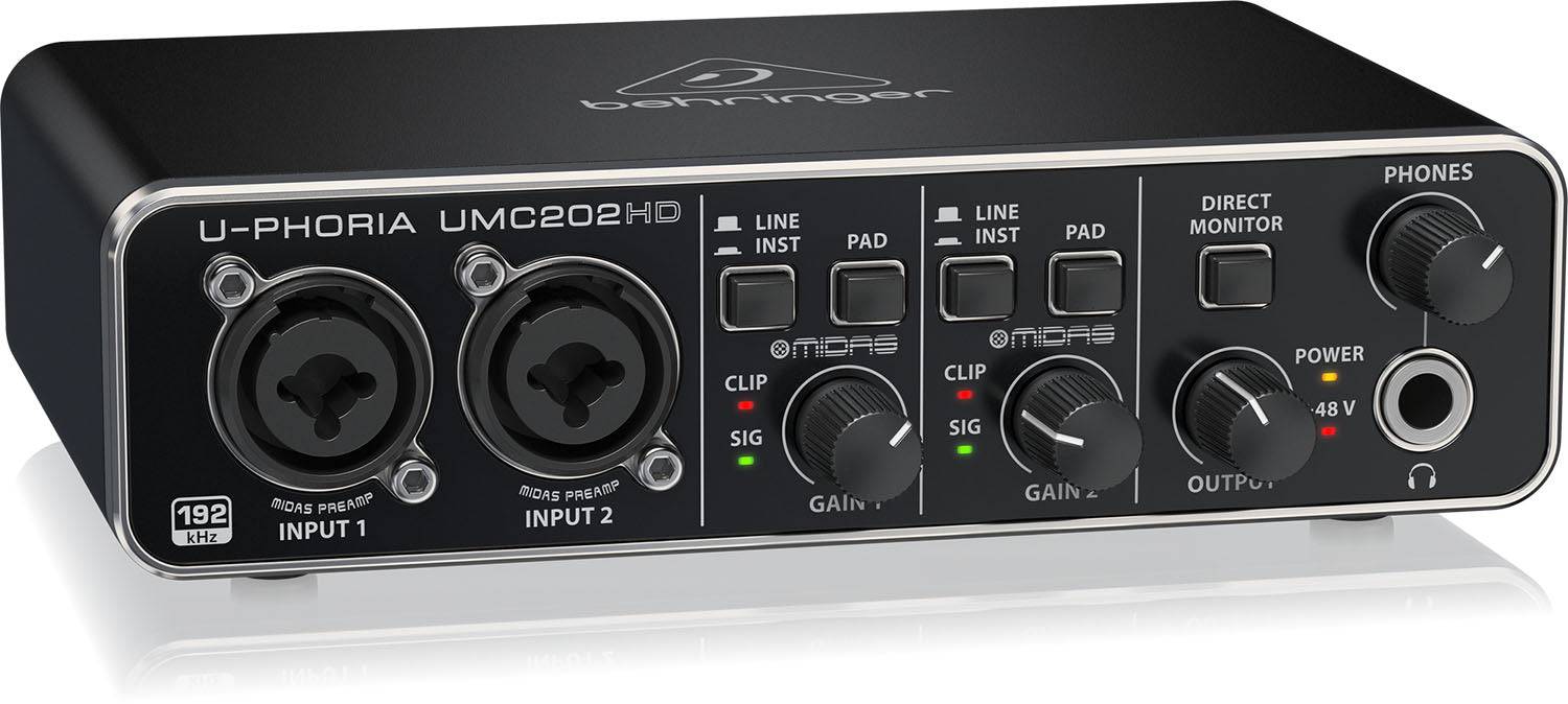Behringer UMC-202HD, Audiophile 2x2, 24-Bit/192 Khz USB Audio Interface With Midas Mic Preamplifiers - Hollywood DJ