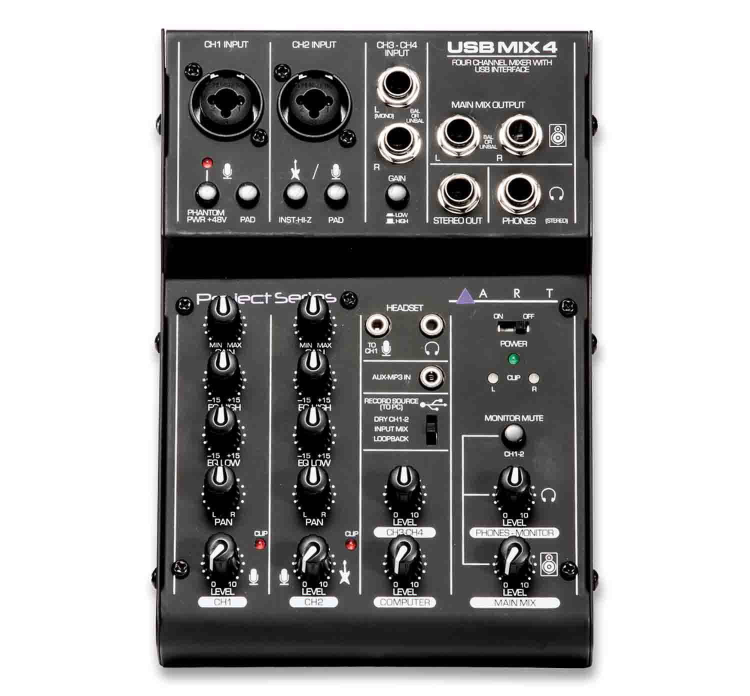 Art USBMix4, 4 Channel Mixer and USB Audio Interface - Hollywood DJ