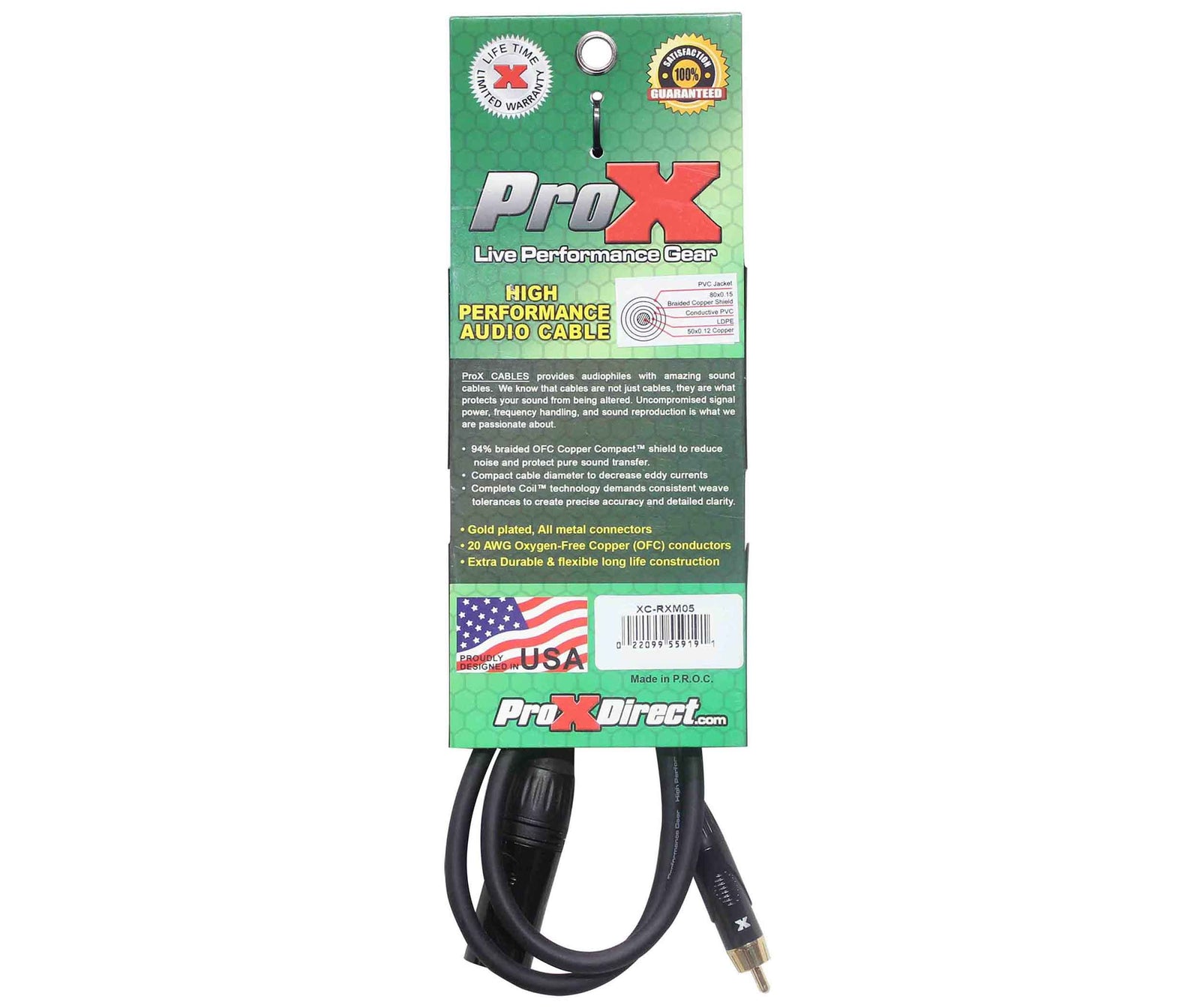 Prox XC-RXM05 Unbalanced RCA to XLR3-M High Performance Audio Cable - 5 Feet by ProX Cases