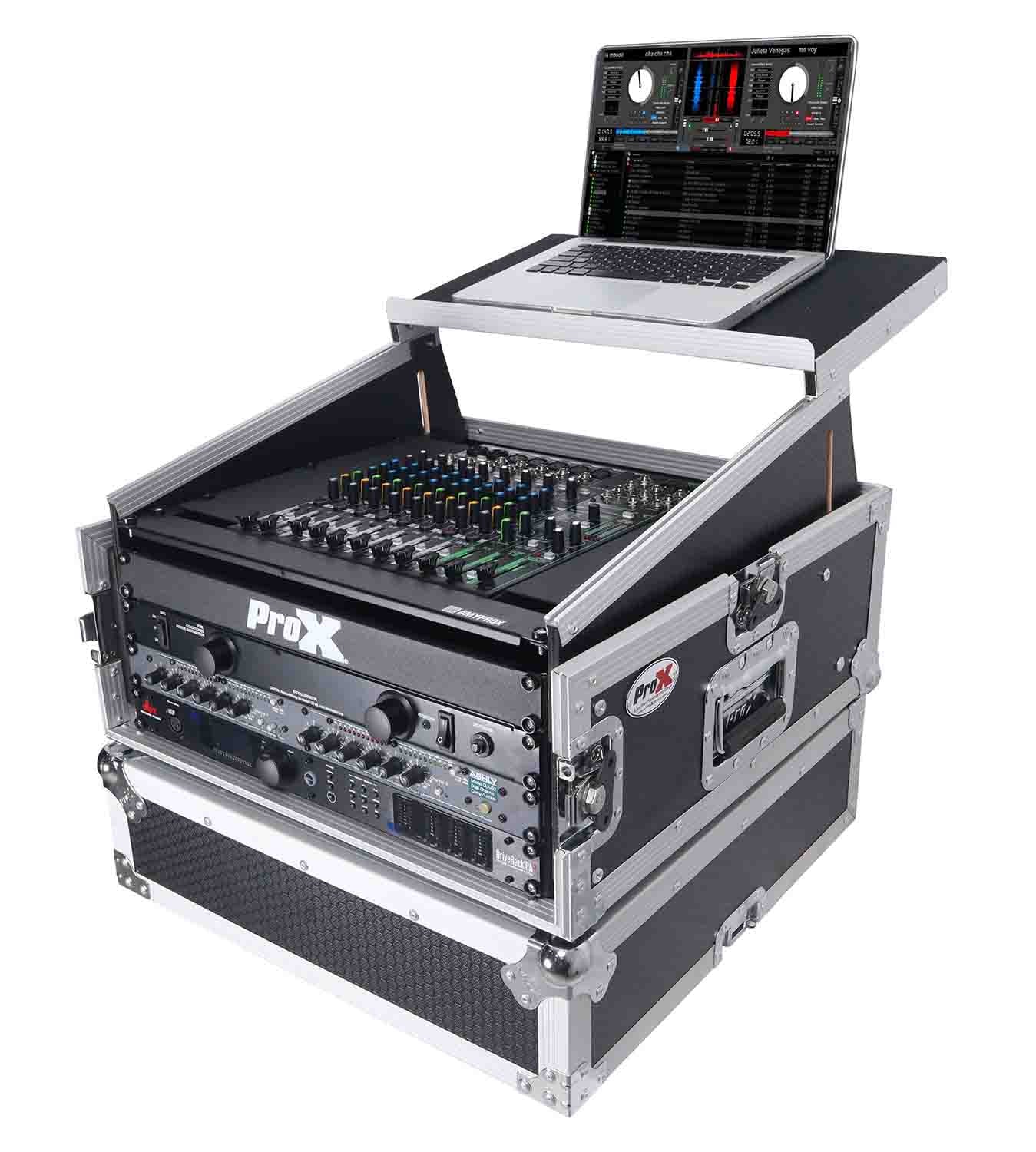 ProX T-4MR-LT--MK2, 4U Rack x 10U Top Mixer DJ Combo Flight Case with Laptop Shelf - Hollywood DJ