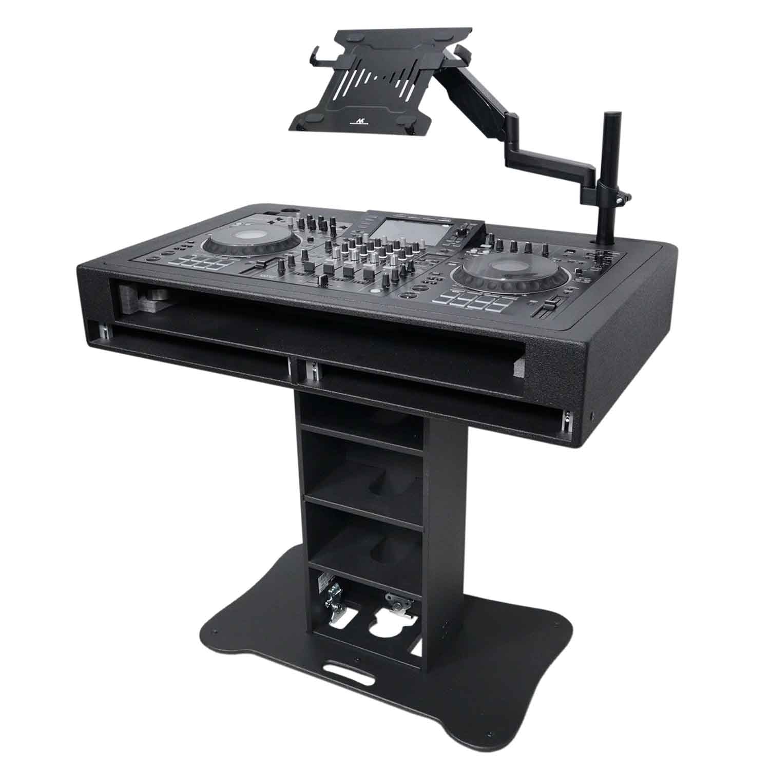 ProX DJCTBL2UCASE Control Tower DJ Stand with 2x 1U Rack, Laptop Arm, and Travel Cases for Pioneer XDJ-XZ, DDJ-1000 SRT, RANE One and SX3 - Black - Hollywood DJ