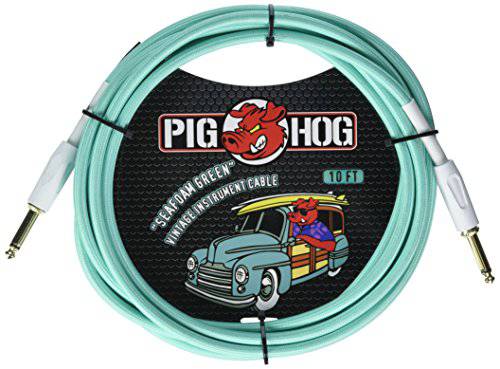 Pig Hog PCH10SG 1/4 to 1/4 Seafoam Green Instrument Cable, 10 feet - Hollywood DJ