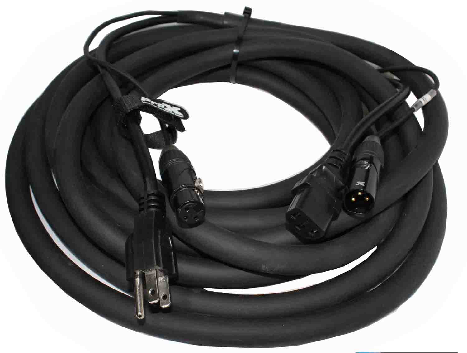 ProX XC-XLREC25 Power Cord and Audio Cable IEC Female to NEMA 15P & Balanced XLR-M to XLRF - 25 Feet - Hollywood DJ