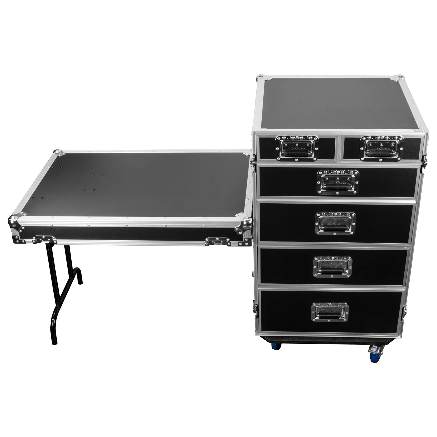 Odyssey FZWB6WDLX DJ Flight Case for Deluxe Six Drawer Workbox Tour with Casters and Side Table Odyssey