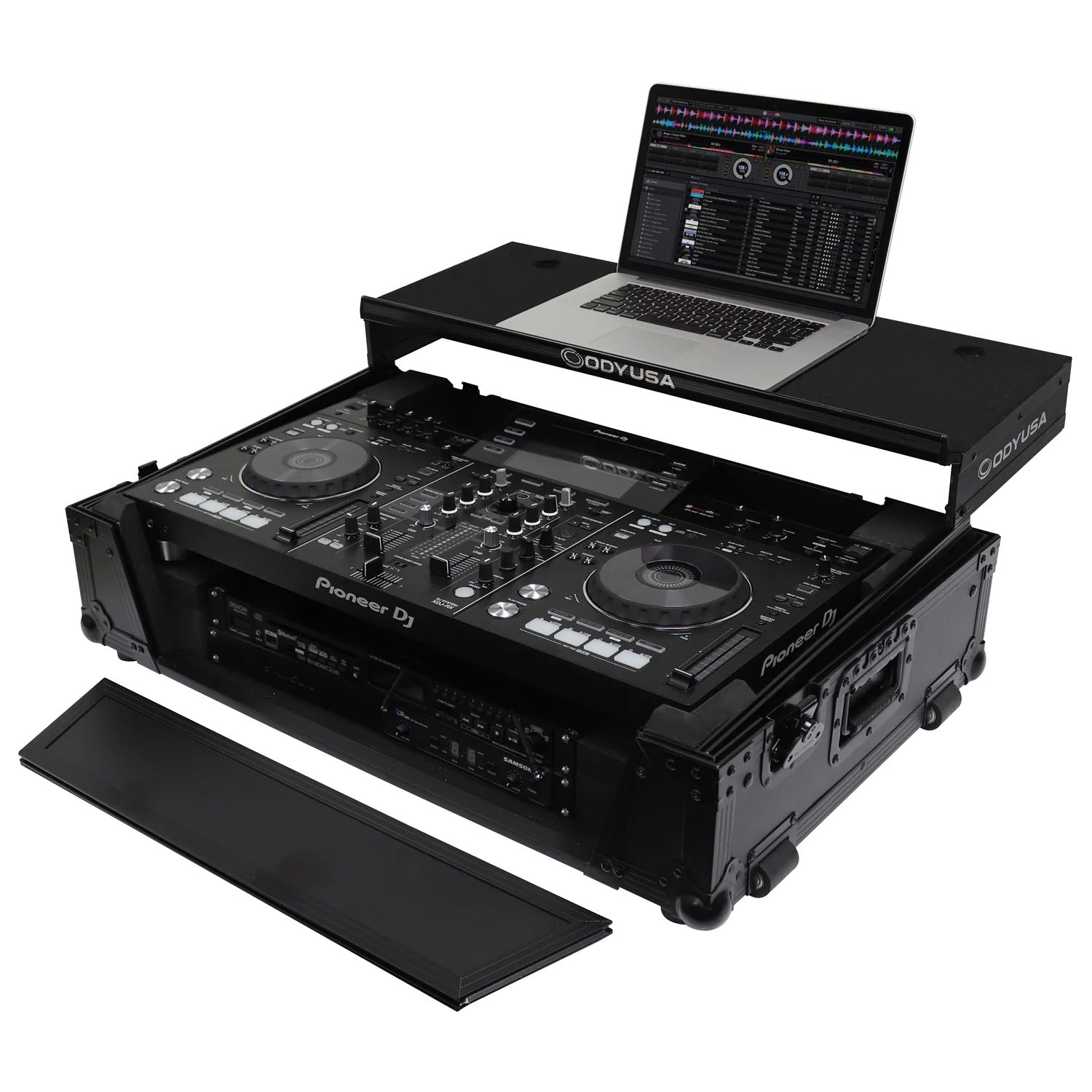 Odyssey FZGSXDJRX2W2BL DJ Flight Case for Black Pioneer XDJ-RX/XDJ-RX2 with 2U Rack Space And Glide Platform - Hollywood DJ