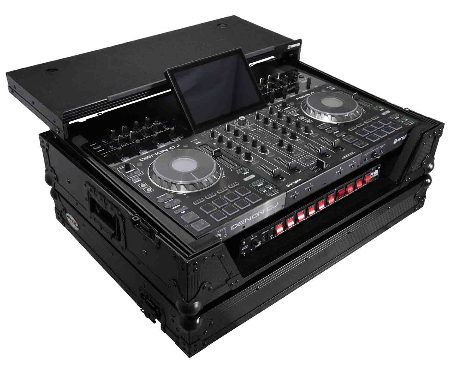 ProX XS-PRIME4 WLTBL Flight Case for Denon Prime 4 DJ Controller with Sliding Laptop Shelf - Black Finish - Hollywood DJ