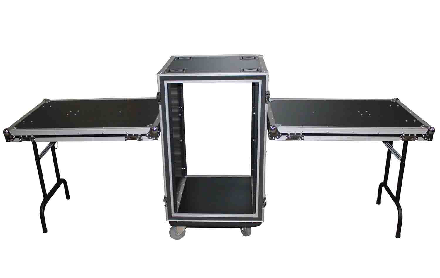 Prox T-16RSP24DST 16U Vertical Shockproof Amp/Rack Case with Dual Side Tables and 4 Casters - 24" Rail to Rail - Hollywood DJ