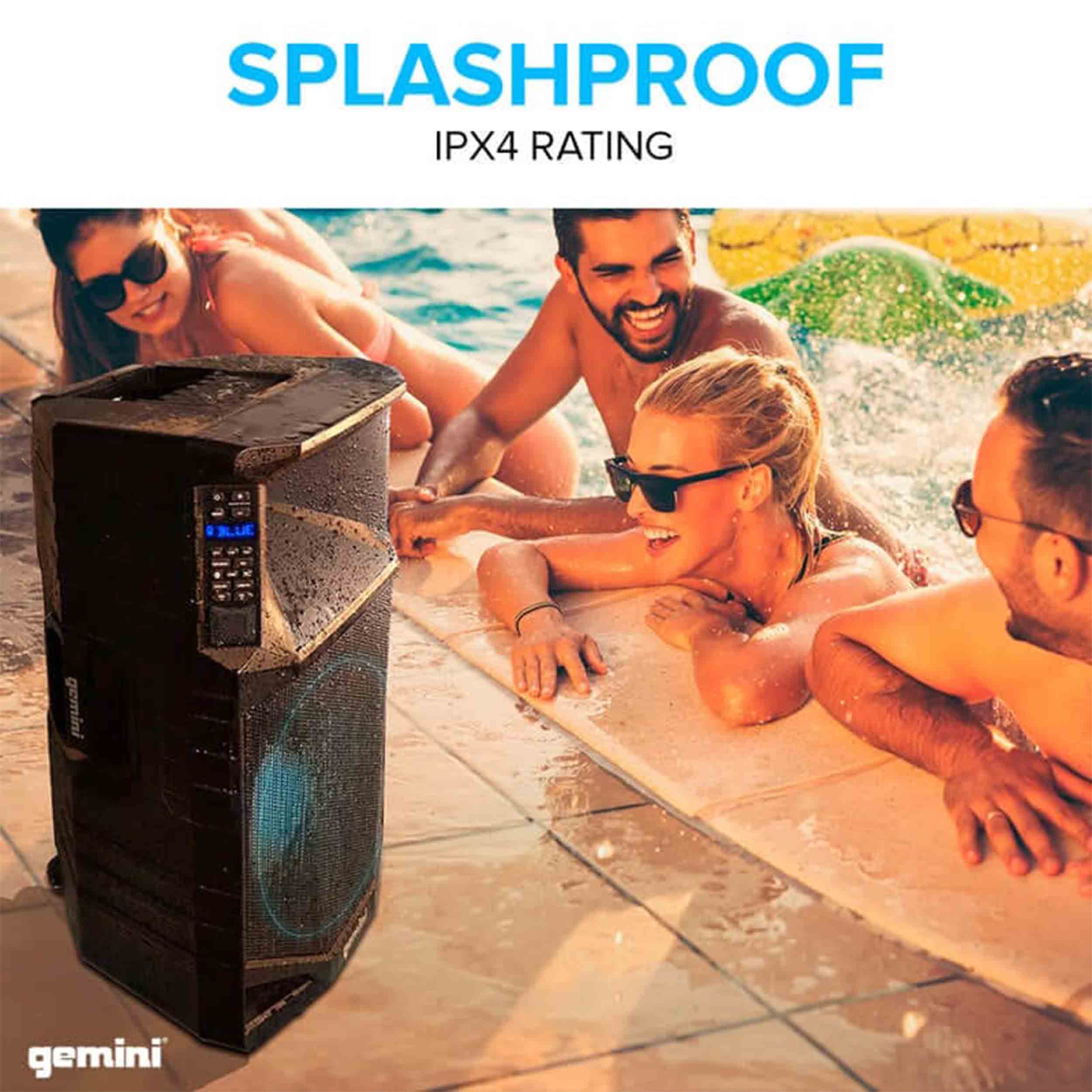 Gemini Sound GSW-T1500PK Portable Water-Resistant Wireless Bluetooth Party Speaker with Stand and Microphone - Hollywood DJ