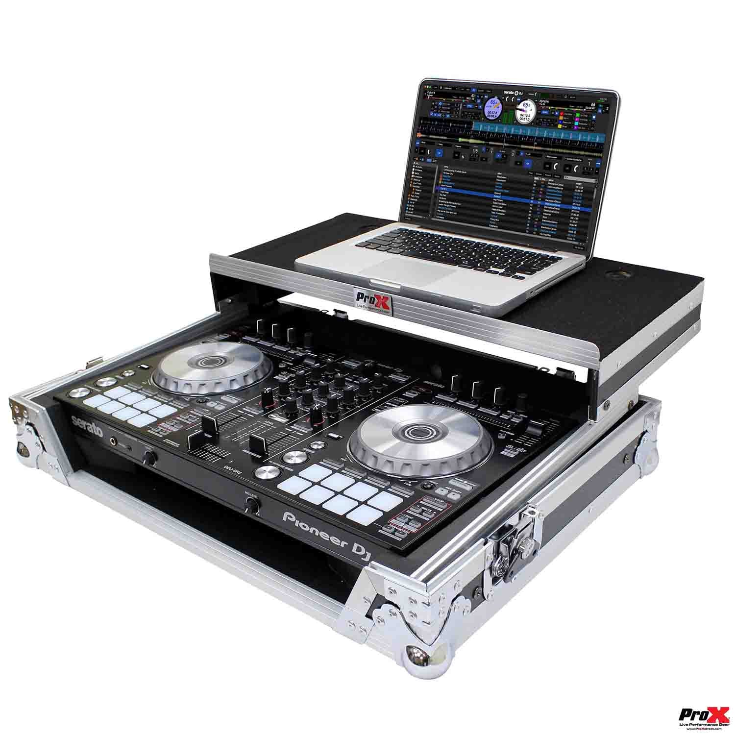 ProX XS-DDJSR2LT LED DJ Flight Case for Pioneer DDJ-SR2 Digital Controller with Laptop Shelf and Bonus LED Kit - Hollywood DJ