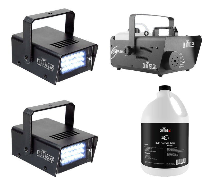 Chauvet DJ Fog Machine Package with Mini Strobe LED Light and Fog Fluid - Hollywood DJ